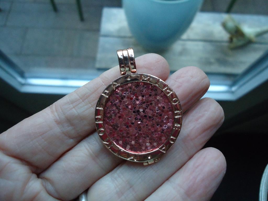mooie echt zilveren hanger mimoneda roze verguld met munt M, Overige voorstellingen, Ophalen of Verzenden, Zo goed als nieuw, Roze