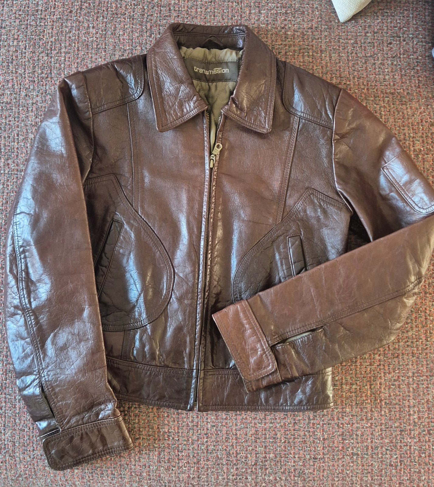 Vintage Transmission Leren Jas - Bruin, Bruin, Transmission, Ophalen of Verzenden, Maat 36 (S)