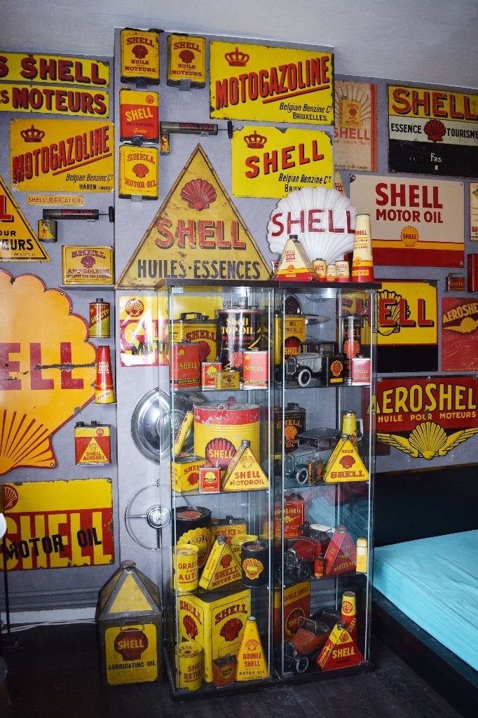 gezocht emaillebord olie blik reclamebord shell 1920 1930, Verzamelen, Merken en Reclamevoorwerpen, Ophalen, Gebruikt, Reclamebord