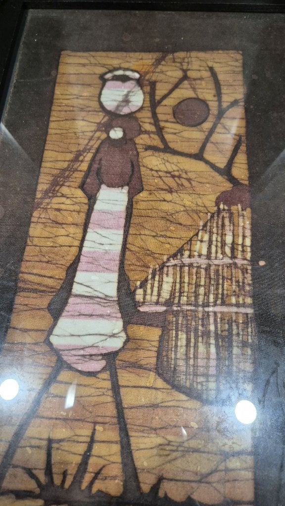Batik schilderij, ingelijst, Waterdrager roze, 53x26. 5B14, Ophalen of Verzenden
