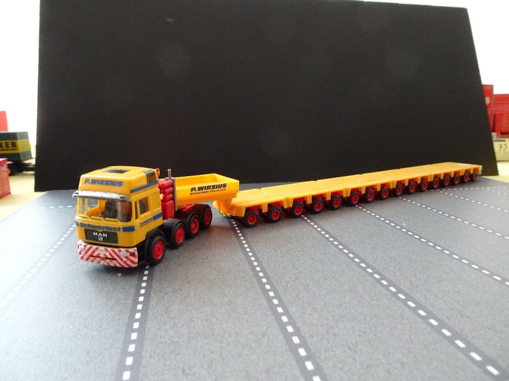 982 herpa man f90 f2000 wirzius goldhofer oplegger 1:87 truc, Ophalen of Verzenden, Zo goed als nieuw, Bus of Vrachtwagen, Herpa