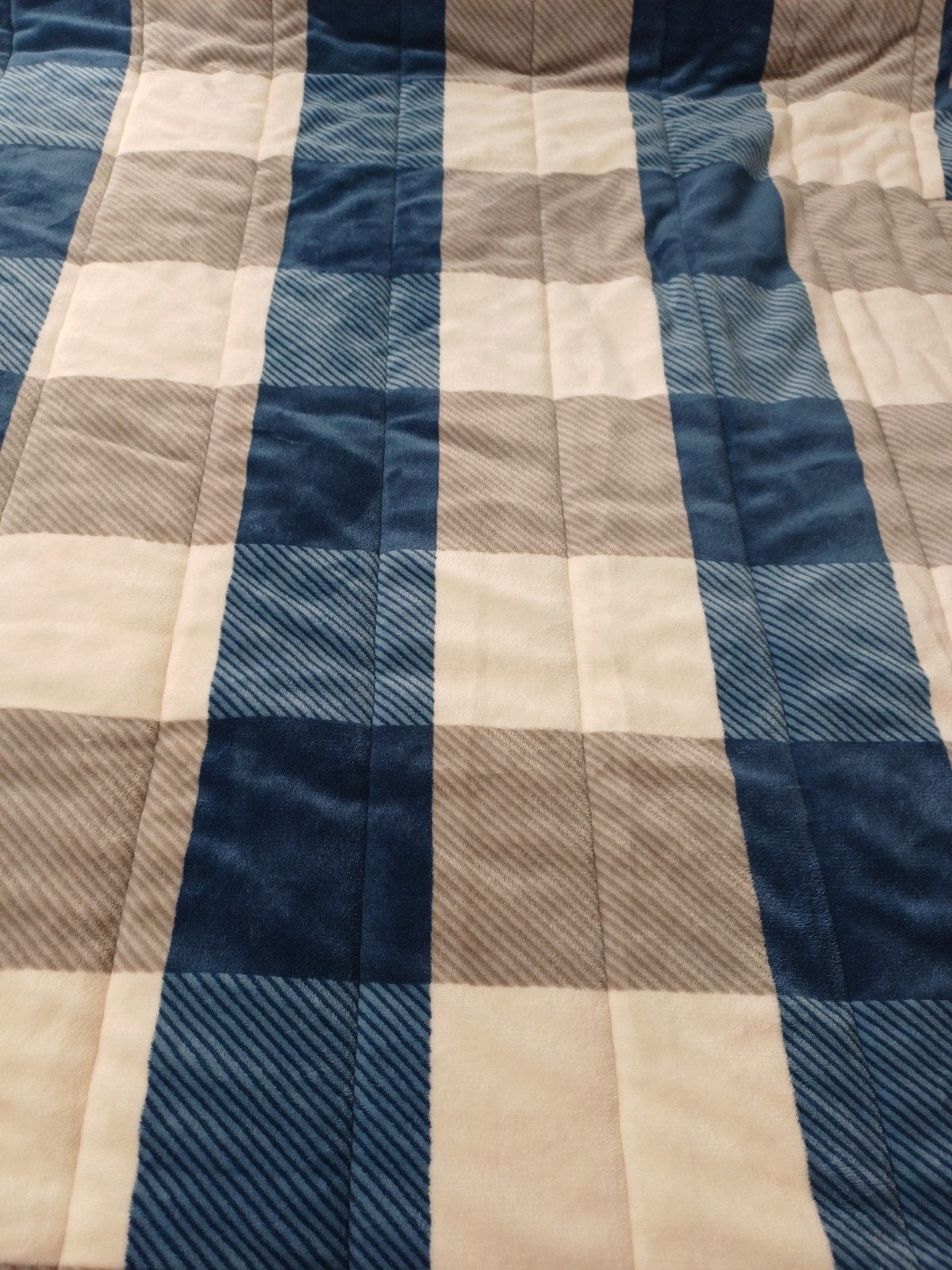 Nieuw geblokt  blauw grijs effen deken 1.90m x 1.40m, Ophalen of Verzenden, Nieuw, Grijs, Rechthoekig