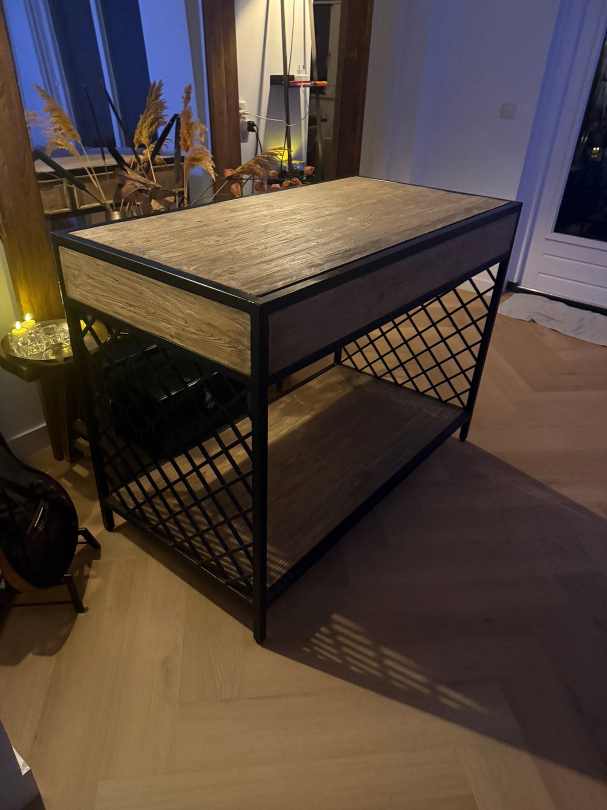 Handgemaakt teakhouten keukeneiland/side table, Ophalen, Gebruikt, 100 tot 150 cm, Meerkleurig