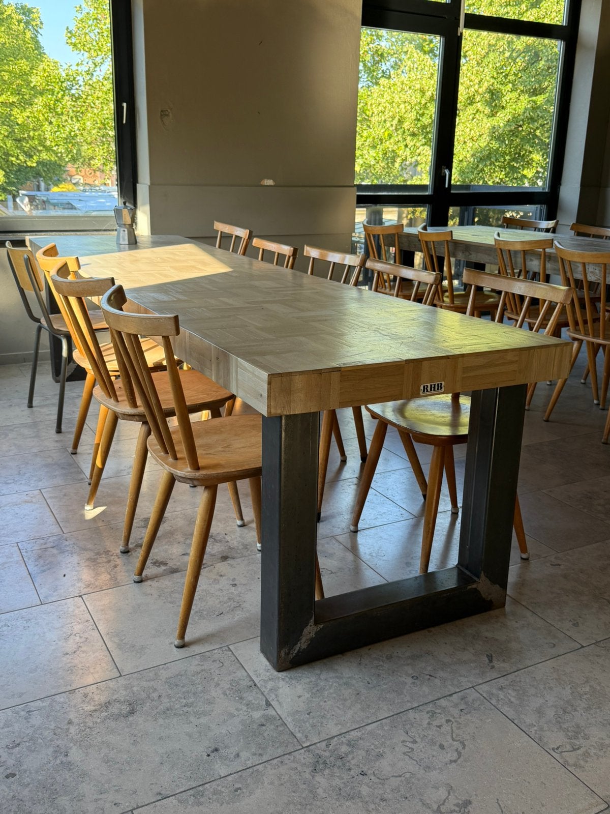 RHB  Industriële Tafel 304x84 cm Massief Hout Stalen U-Poten, Zakelijke goederen, Ophalen, Gebruikt