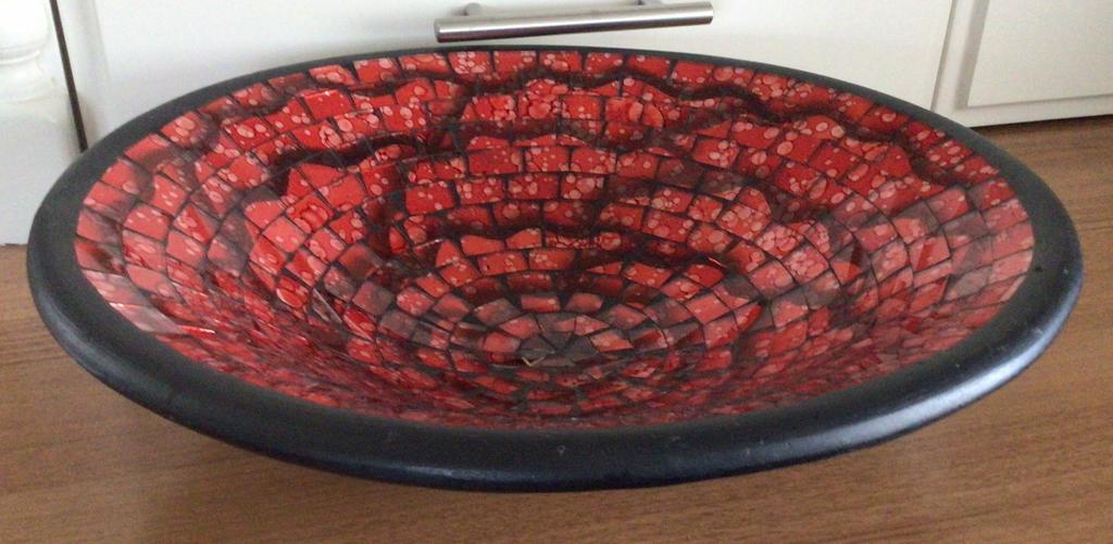 Mozaiek fruitschaal Bali rood, Schaal, Rond, Ophalen of Verzenden, Glas