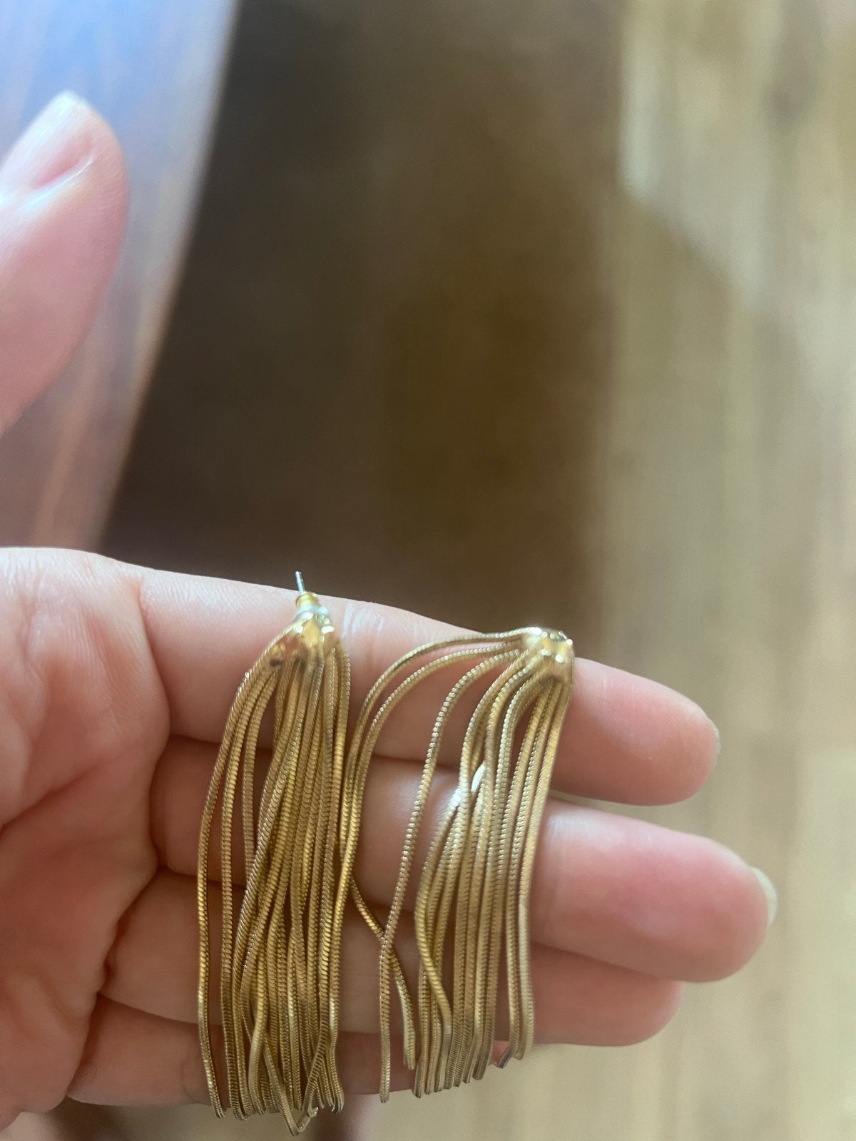 Lange gouden oorbellen met kettingen, Sieraden, Tassen en Uiterlijk, Oorbellen, Overige materialen, Hangers, Ophalen of Verzenden