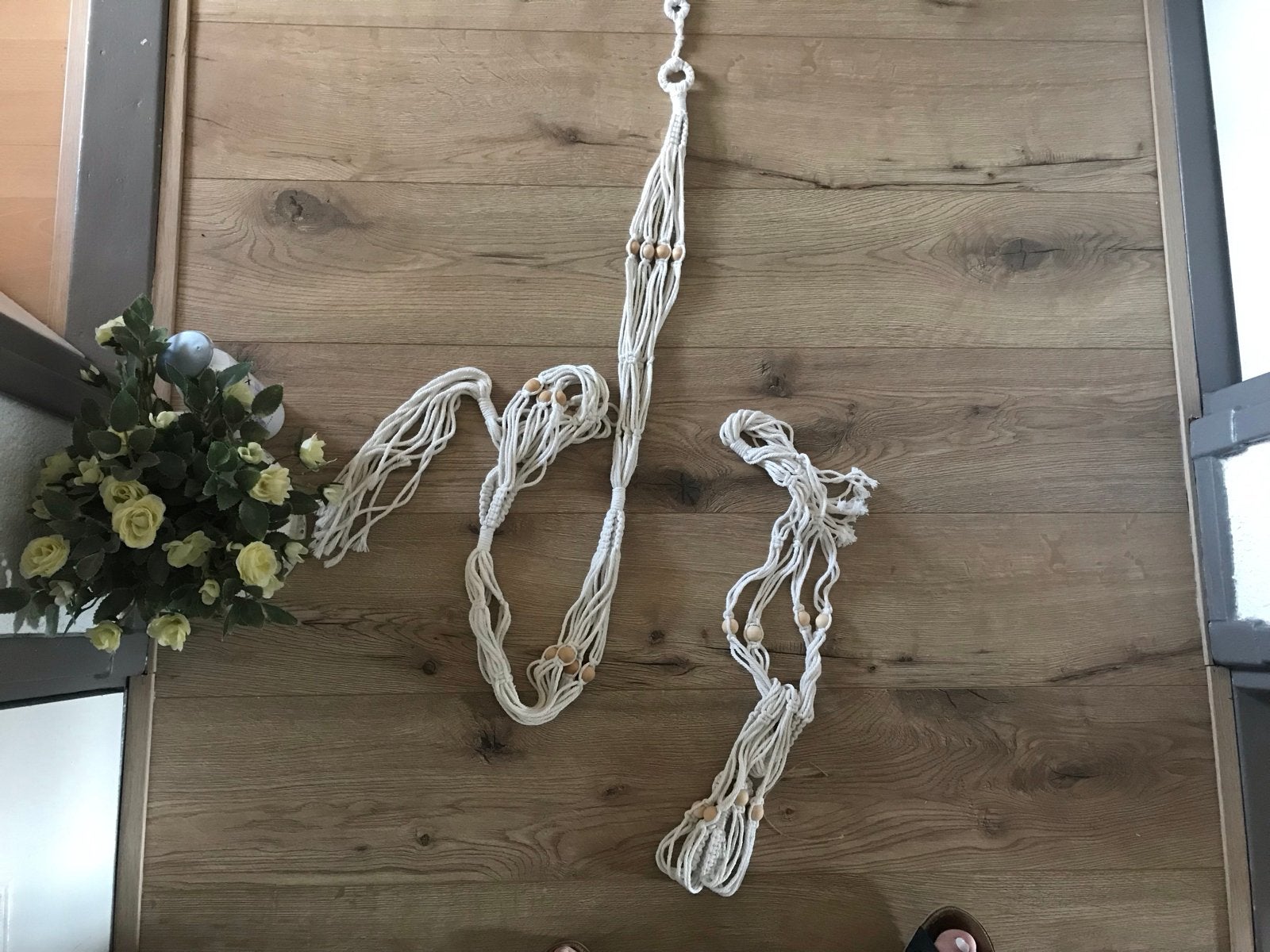 Macramé plantenhangers met houten kralen, set van 2, Ophalen of Verzenden, Halfschaduw, Minder dan 100 cm
