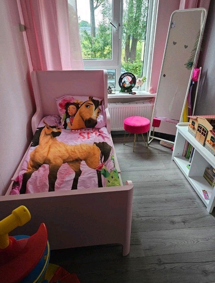 IKEA Busunge meegroeibed en ladekast roze, Gebruikt, Minder dan 50 cm, Ophalen, Minder dan 90 cm
