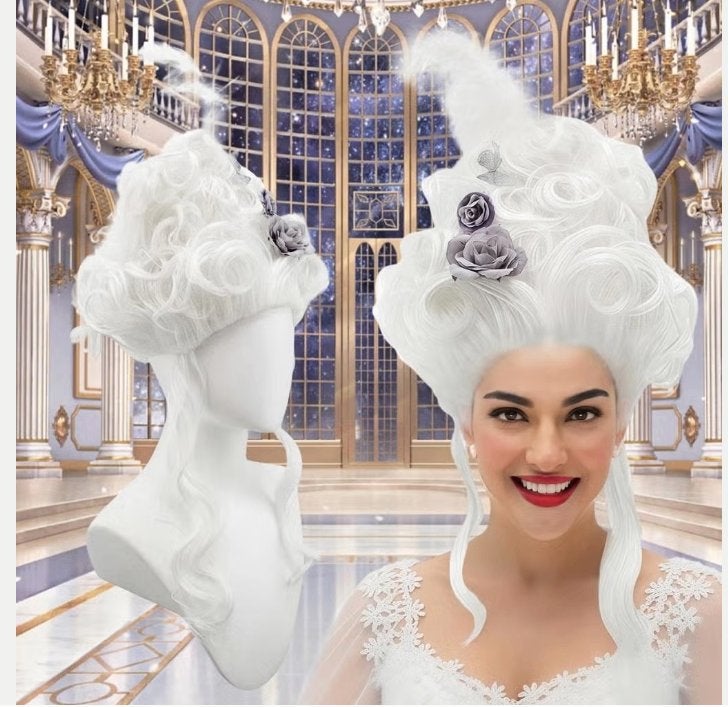 Koningin cosplay pruik met verenbloemen synthetisch, Ophalen of Verzenden, Nieuw