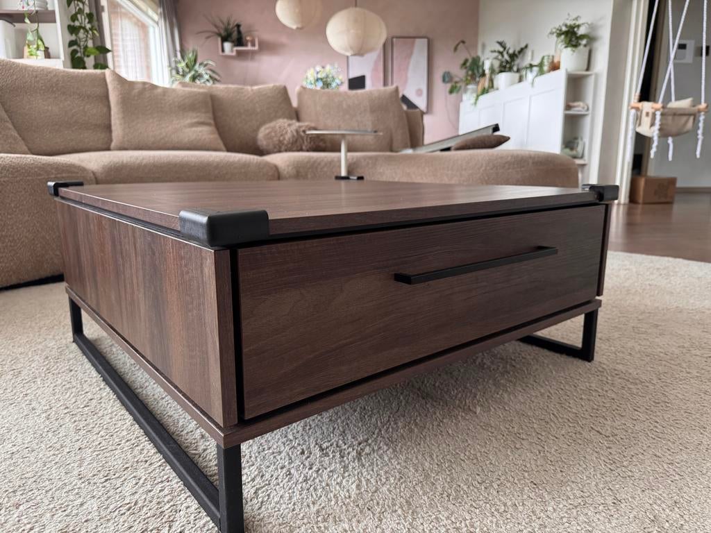 Moderne salontafel met opbergruimte - Donkerbruin, Huis en Inrichting, Tafels | Salontafels, Ophalen, 50 tot 100 cm, 50 tot 100 cm