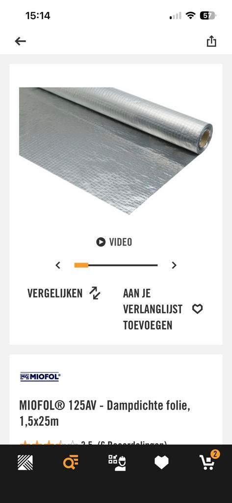 MIOFOL 125AV - Dampdichte folie, 1,5x20m, 30m2, Ophalen, Nieuw, 15 m² of meer, Folie