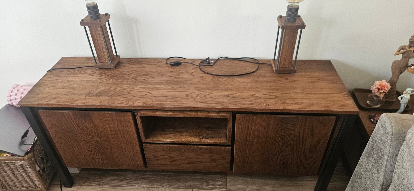 Eikenhouten tv-dressoir  - 140x60x40 cm, Ophalen, Gebruikt, 100 tot 150 cm, Met lade(s)