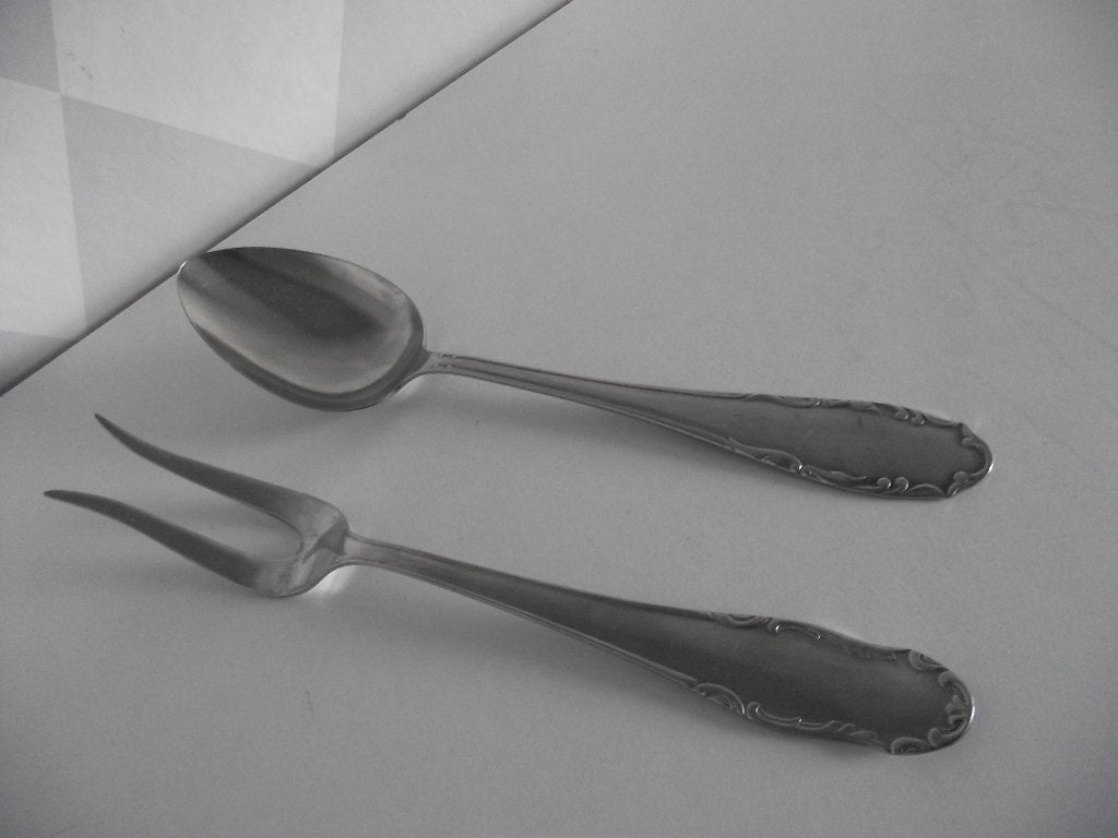 vintage RVS Barok serveerbestek lepel Silflex vork Abert p s, Ophalen of Verzenden