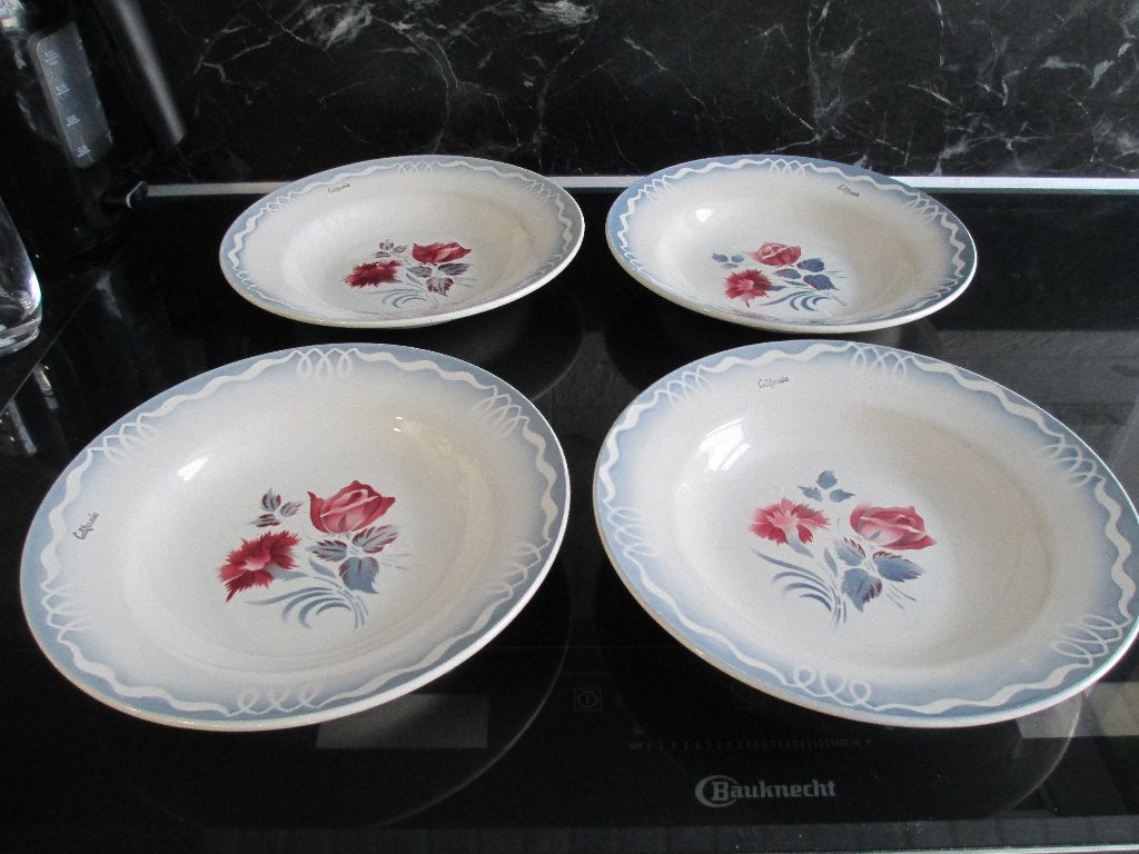 vintage 5 california soepborden met bloemetje, Gebruikt, Ophalen of Verzenden, Bord(en), Overige stijlen