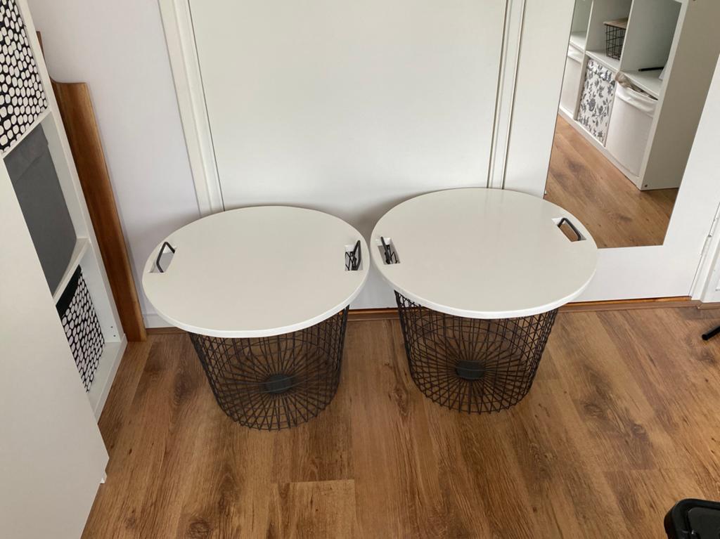 Set van 2 bijzettafels met opbergruimte, zwart/wit, Ophalen, Minder dan 45 cm, Minder dan 55 cm, Metaal of Aluminium