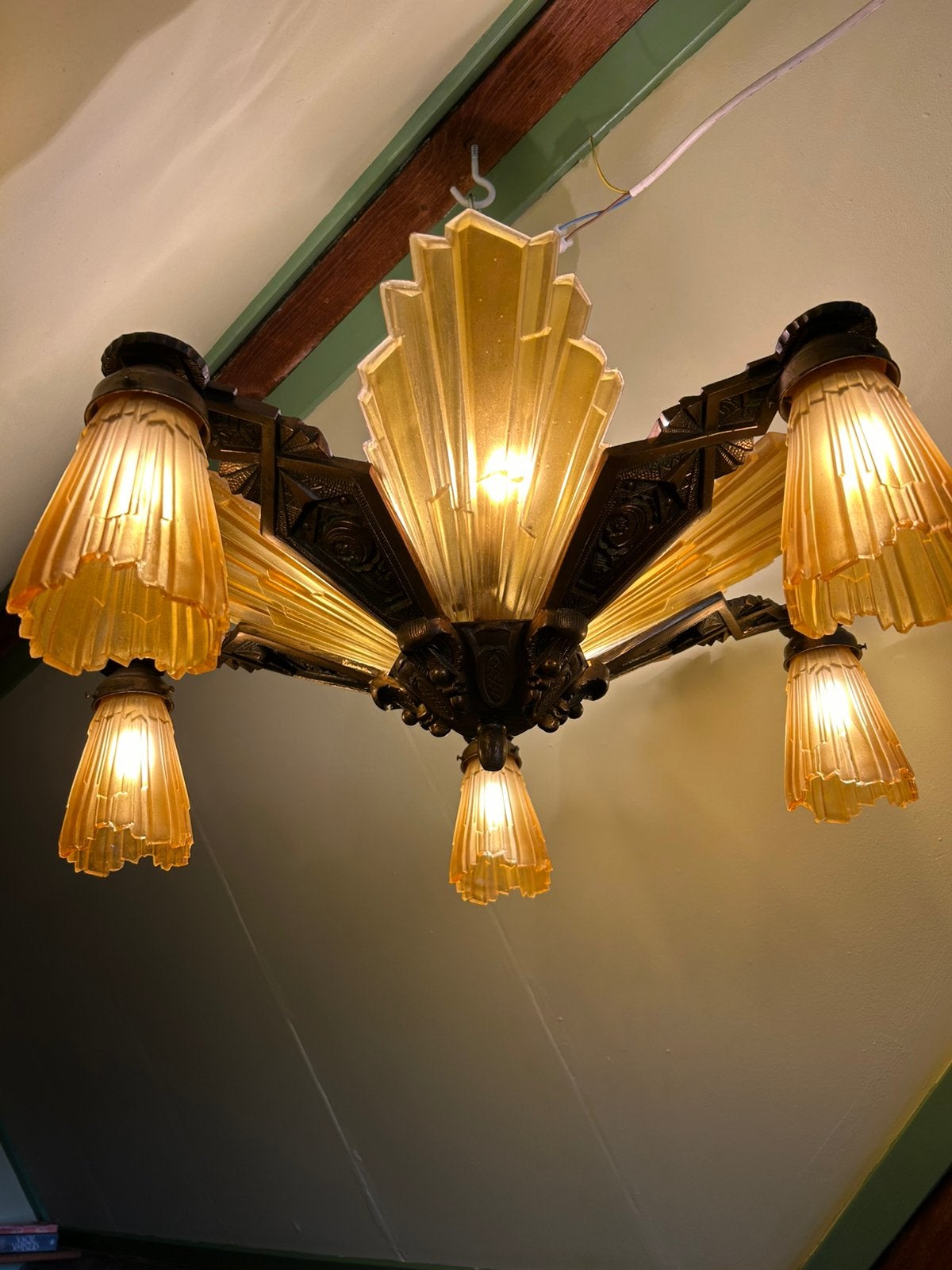 Prachtige antieke, bronzen, art deco lamp ca. 1930, Ophalen, Zo goed als nieuw