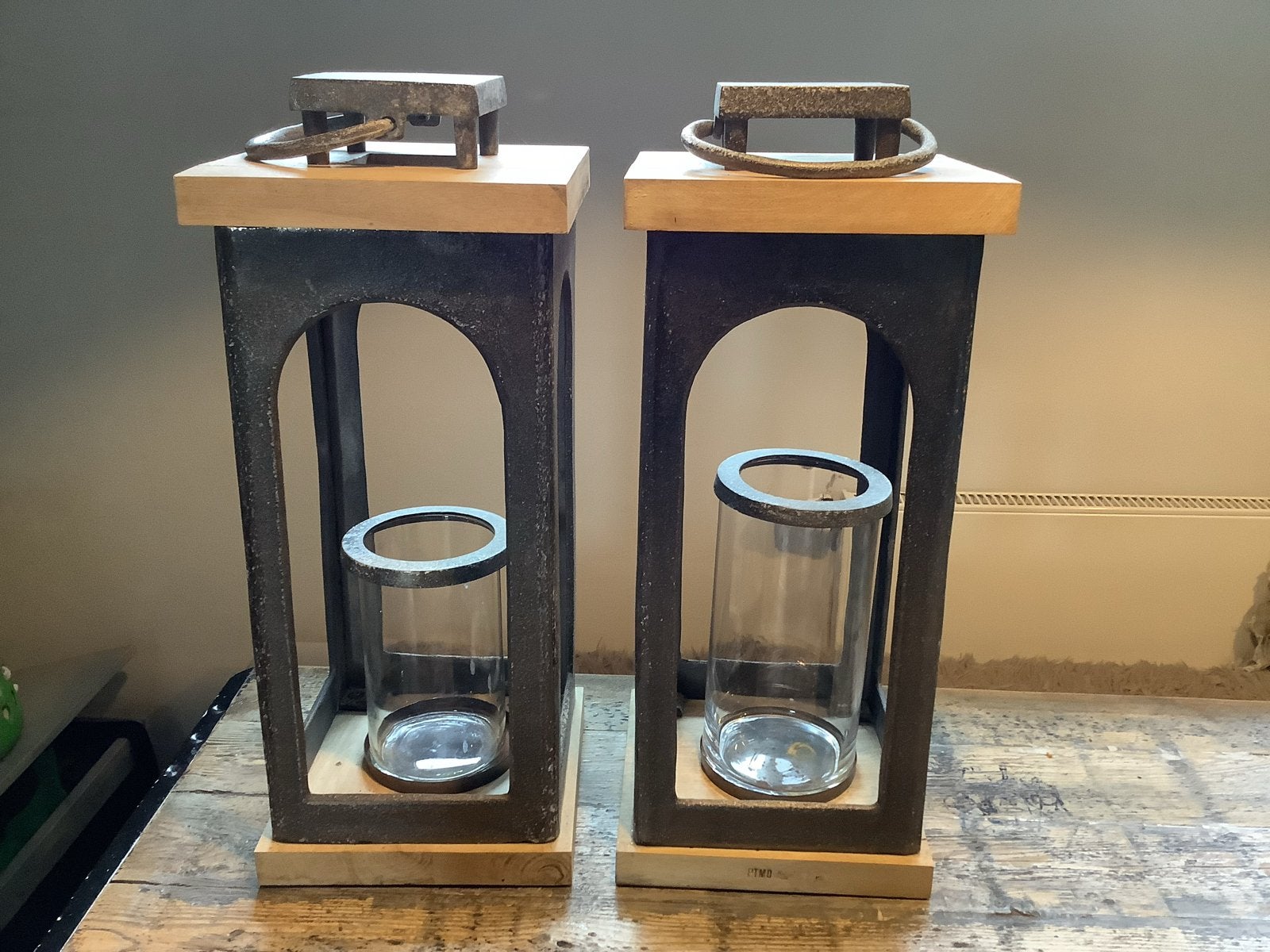 2 mooie windlichten van PTMD - 58 cm hoog, Ophalen, Hout, Zo goed als nieuw, Bruin
