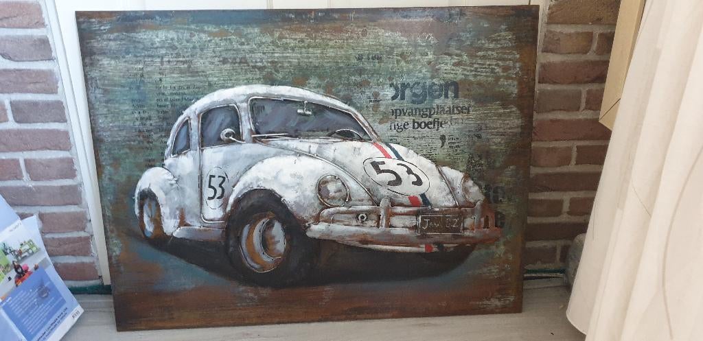 metaal 3d schilderij vw volkswagen kever herbie 53 nieuw, Ophalen, 50 tot 75 cm, Overige typen, Nieuw