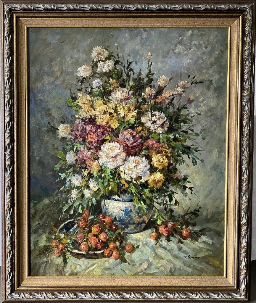 schilderij P. Rosier, Antiek en Kunst, Ophalen, Doek, Bijzondere lijst, Stilleven