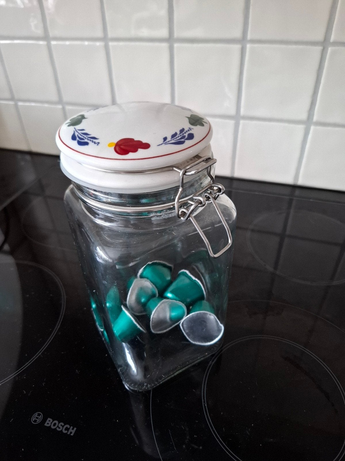 Boerenbont glazen voorraadpot, Huis en Inrichting, Ophalen of Verzenden, Pot, Bus of Blik