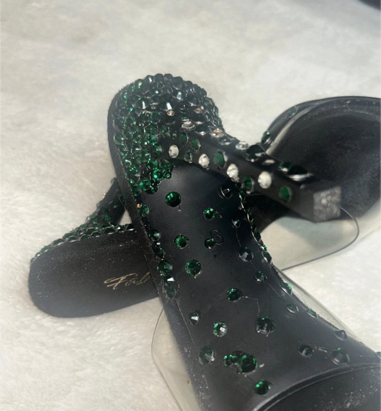 Fabulicious Muiltjes met Groene Strass Steentjes, Verzenden, Zo goed als nieuw, Zwart, Sandalen of Muiltjes