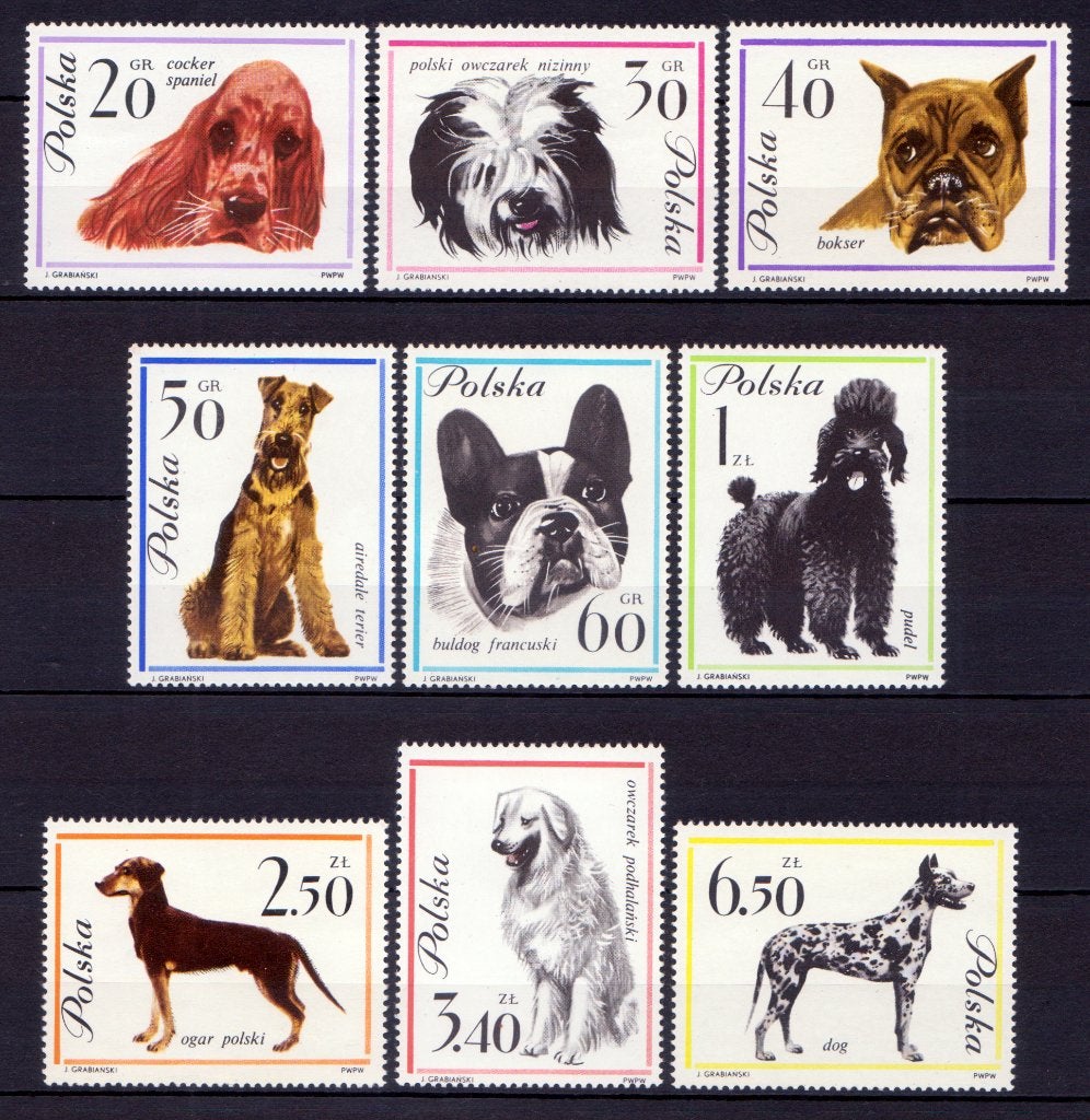 Polen, dieren, Honden, Mi. 1374-1382 postfris, Verzenden, Polen, Postfris
