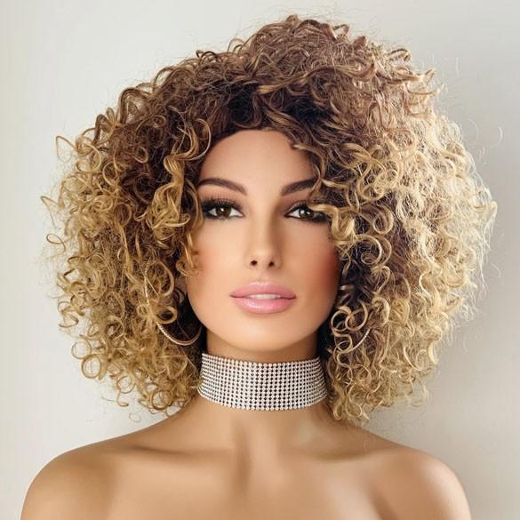 Pruik afro schouderlang haar kleine spiraalkrullen, Verzenden, Nieuw, Pruik of Haarverlenging