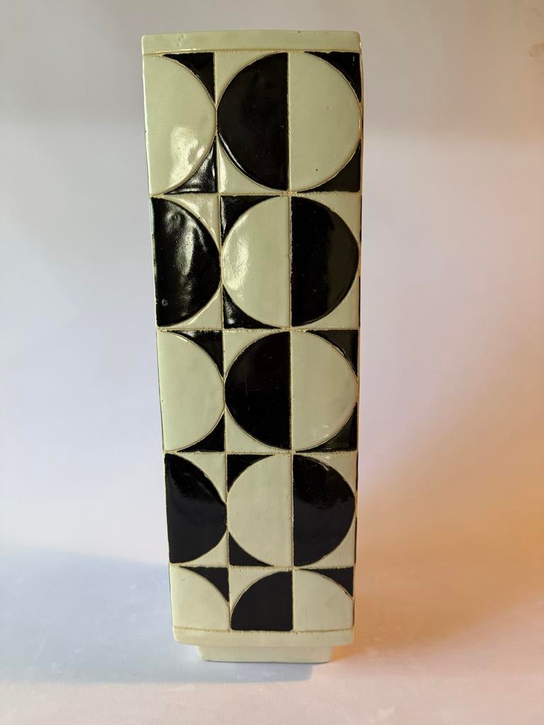 Retro vaas ecru/donkerbruin 15x15 x 48 cm, Ophalen of Verzenden