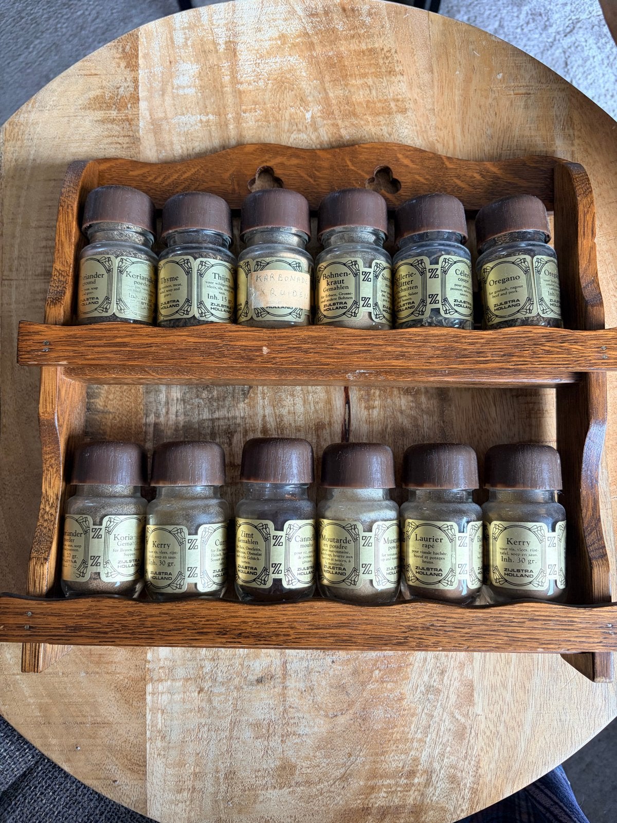 Vintage kruidenrek met 12 kruidenpotjes, Antiek en Kunst, Ophalen of Verzenden