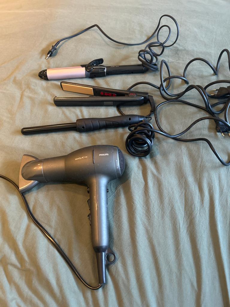 Haarstyling set: 3 tangen (stijl/krul) & föhn (Philips, Baby, Ophalen of Verzenden, Zo goed als nieuw, Haarverzorging