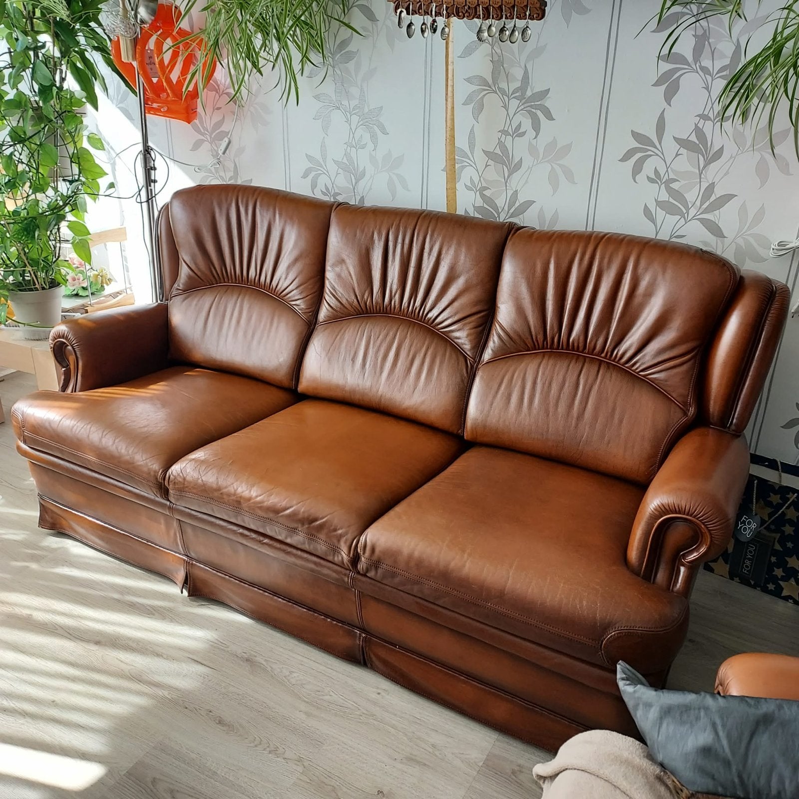 Mol&Geurts Leren 3-zitsbank en twee fauteuils, Ophalen, Driepersoons, Zo goed als nieuw, Rechte bank