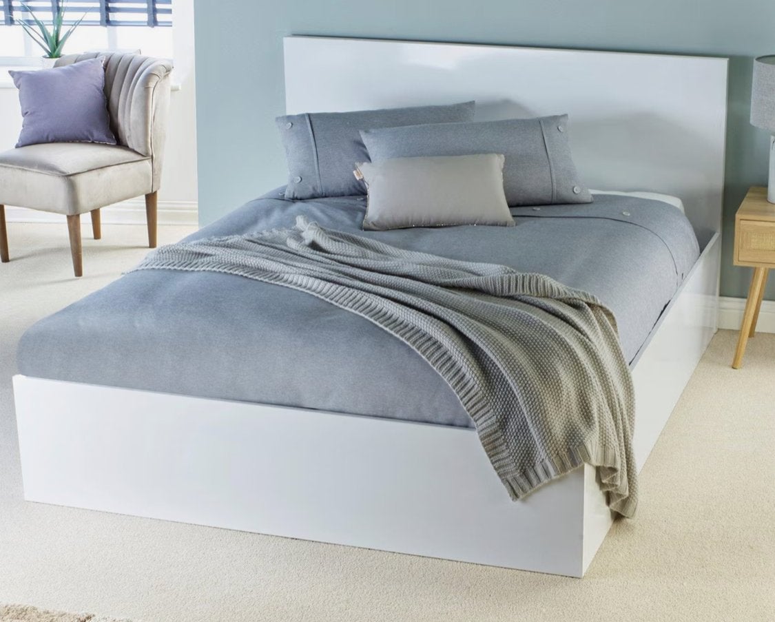 Nieuw tweepersoonsbed 140x190 cm met opbergruimte, Wit, Hout, Nieuw, Tweepersoons