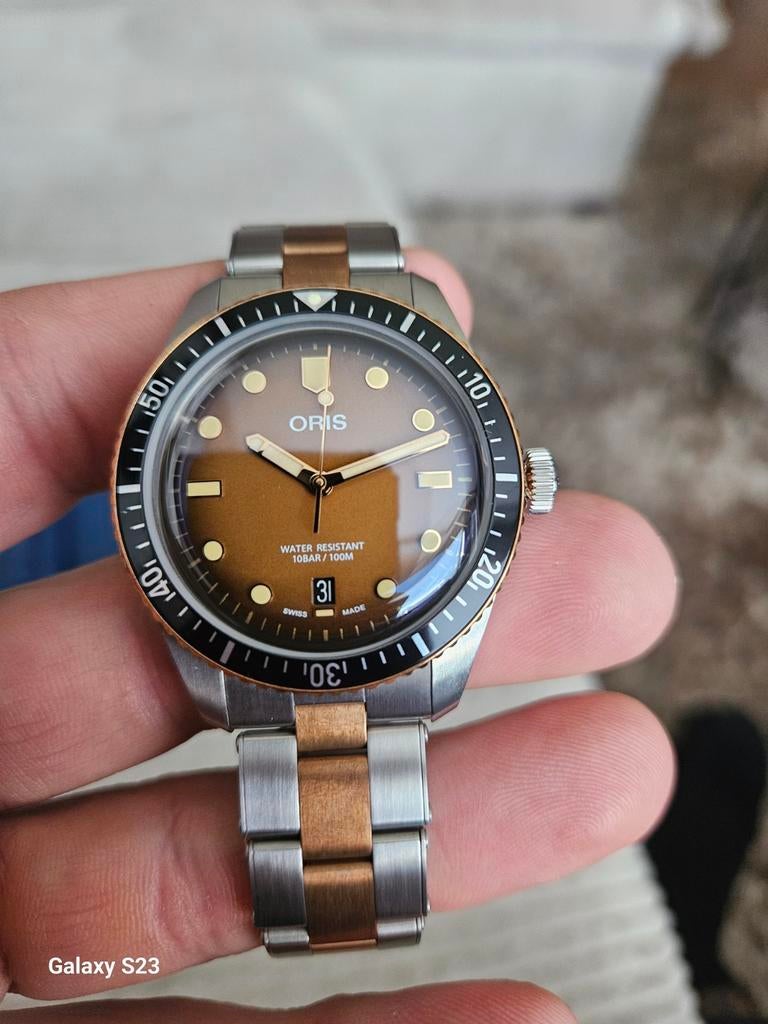 Oris sixty five brons 40 mm, Ophalen of Verzenden, Zo goed als nieuw, Staal, Overige merken