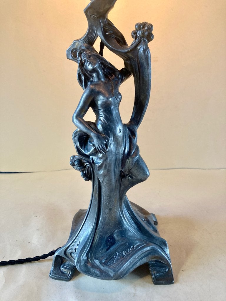 Jugendstil tinnen tafellamp, Ophalen of Verzenden