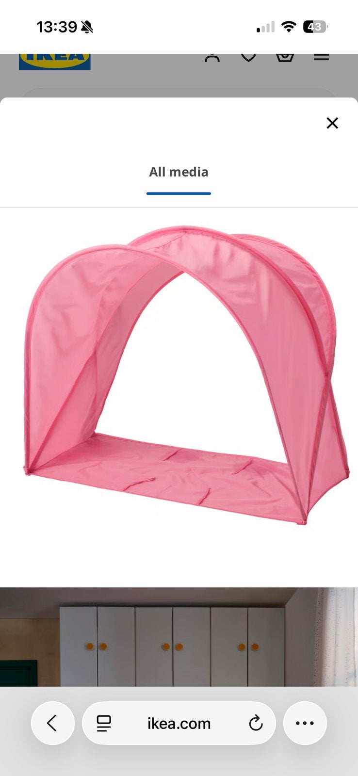 Ikea bedtent Sufflett roze, Ophalen, Zo goed als nieuw