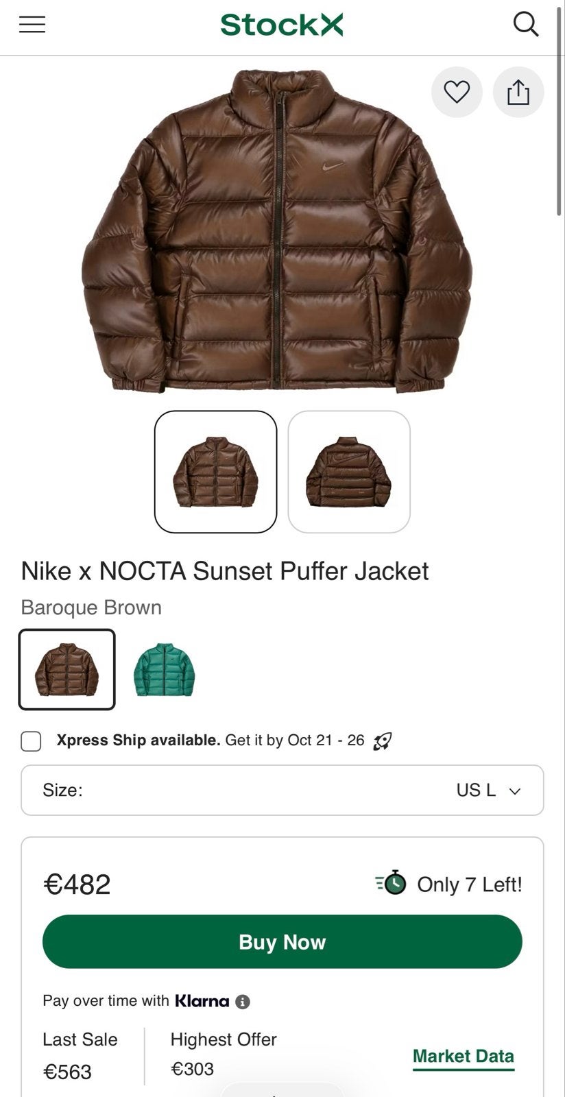 Nike x NOCTA Sunset Puffer Jacket Baroque Brown L, Ophalen of Verzenden, Nieuw, Maat 52/54 (L), Bruin