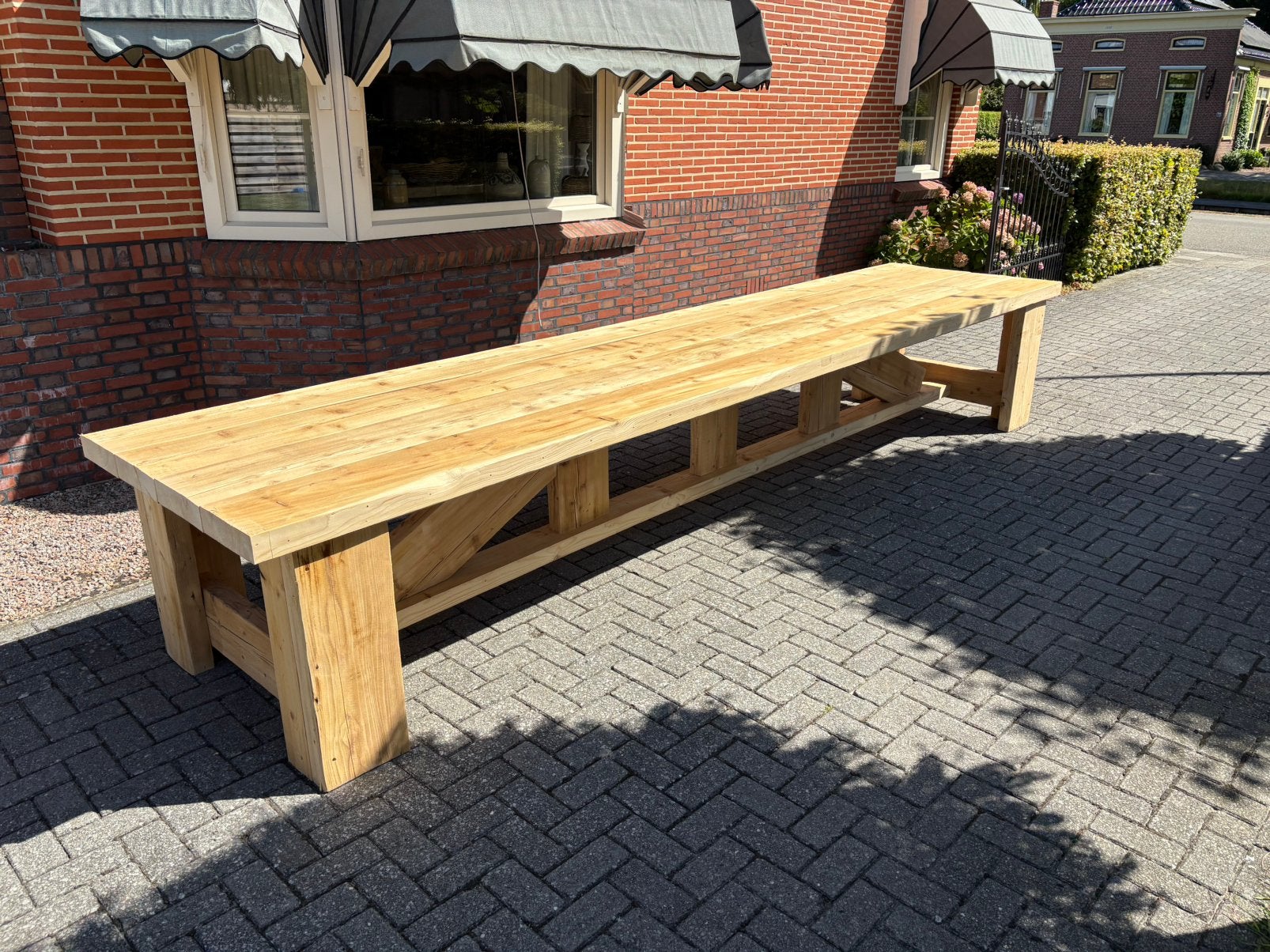 Prachtige zeer zware boeren stamtafel 4,7 meter, Ophalen of Verzenden, Zo goed als nieuw, Rechthoekig, Hout