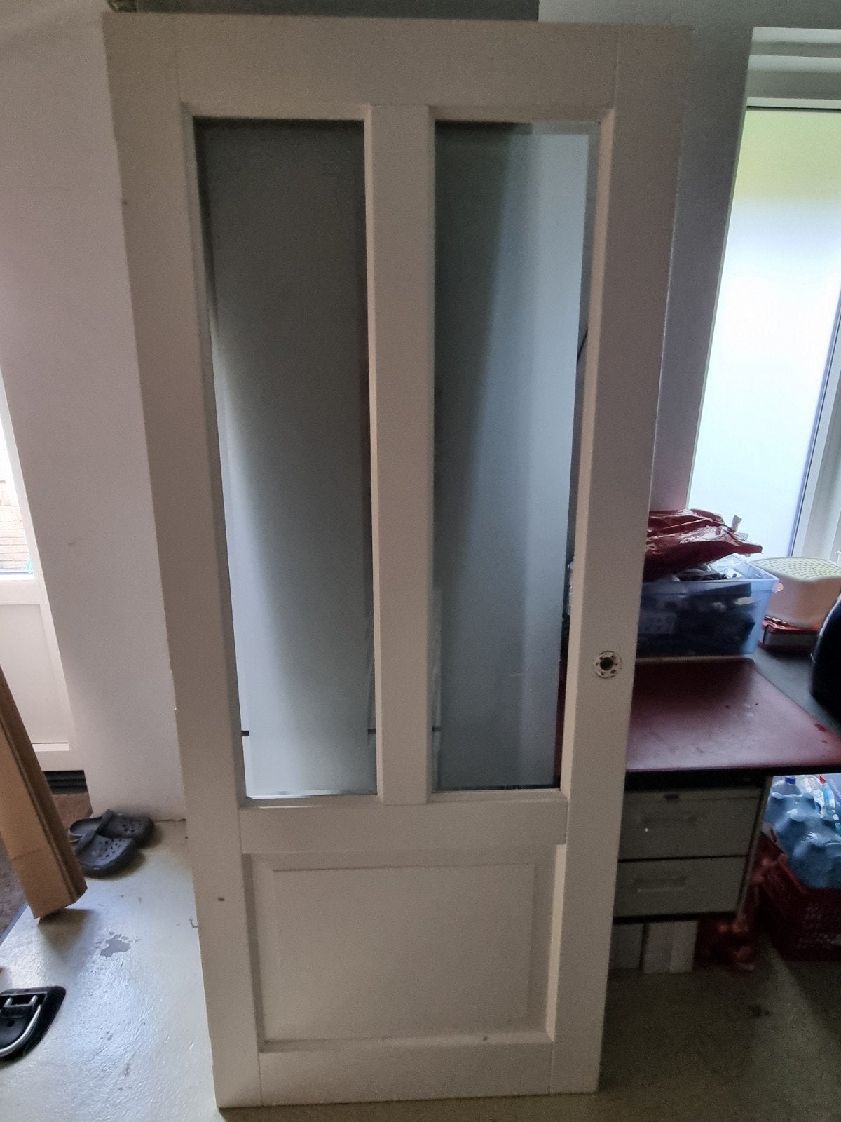 Witte binnendeur met glaspanelen, Ophalen, Gebruikt, 80 tot 100 cm, Binnendeur