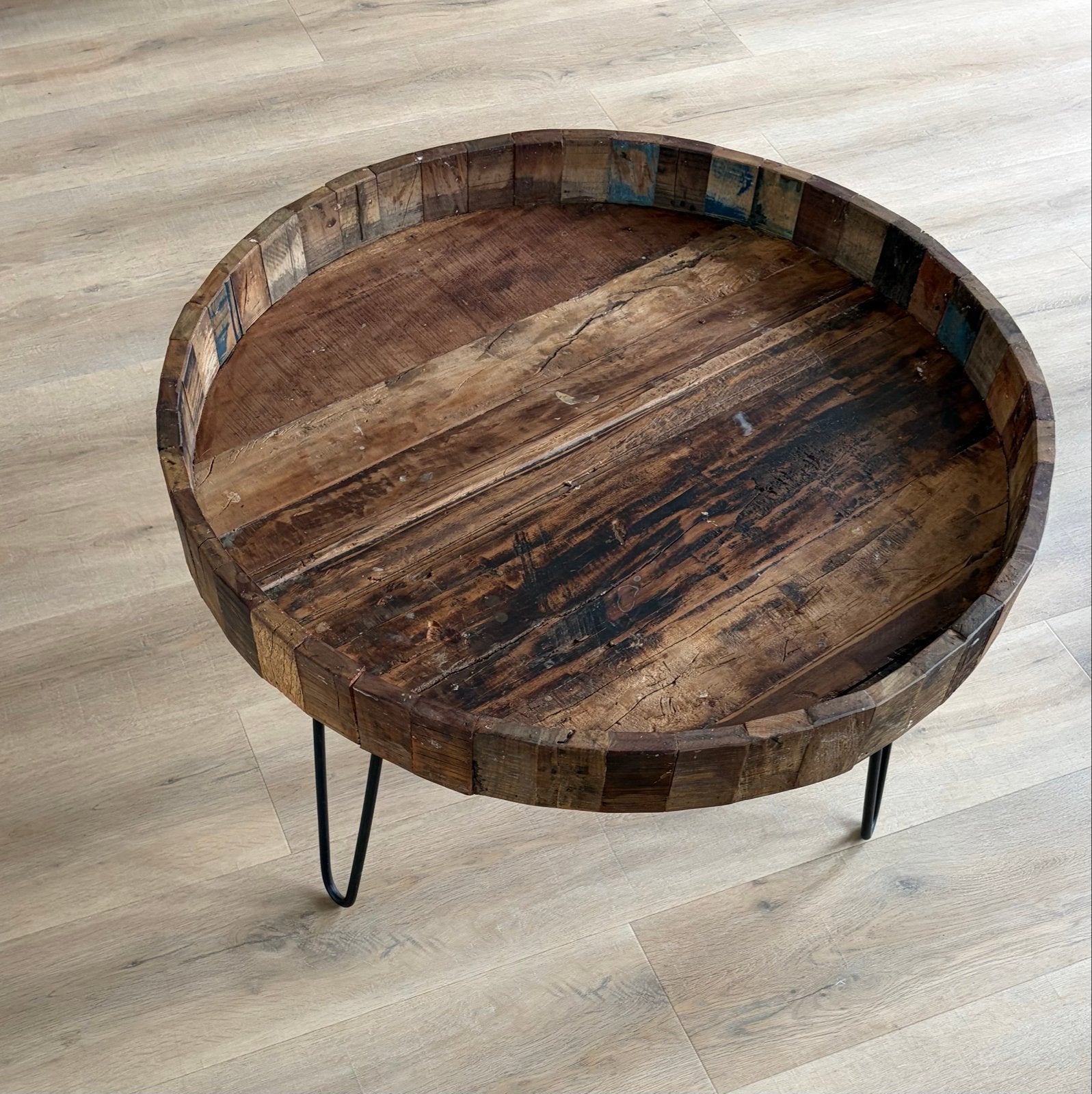 Salontafel van mangohout - 52cm hoog, 82cm diameter, Ophalen, Gebruikt, 50 tot 75 cm, Rond