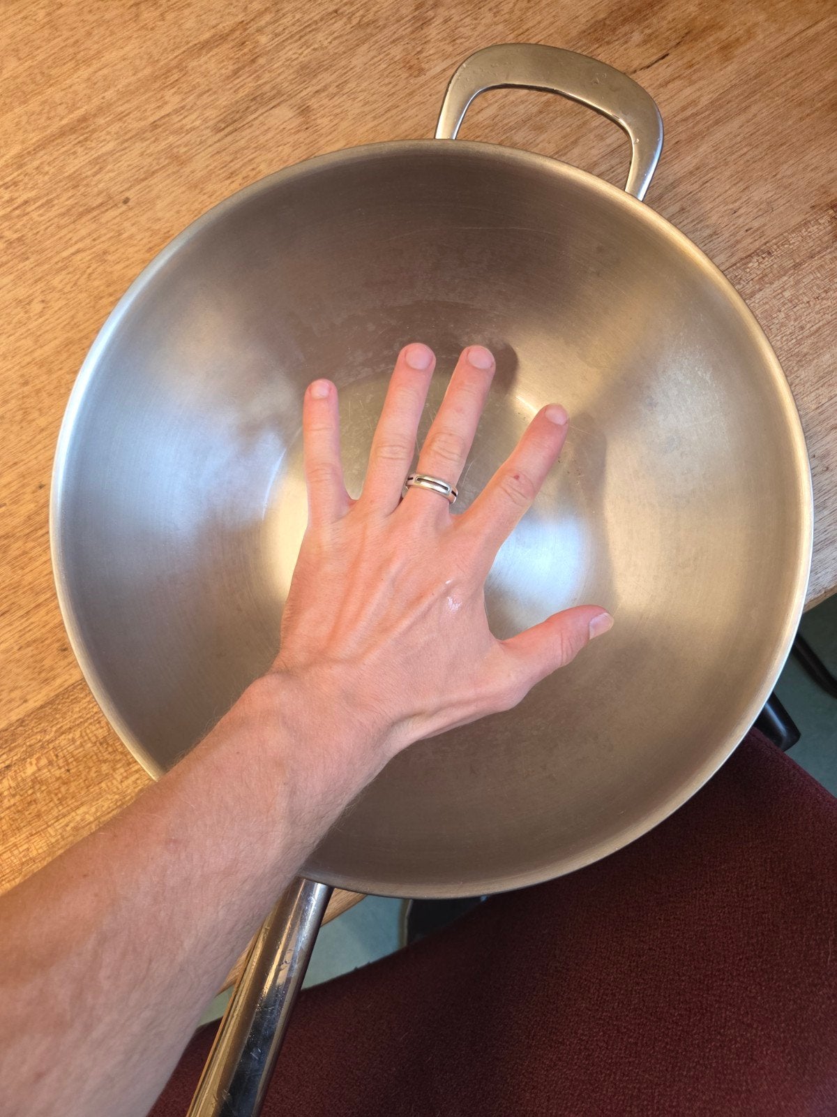 RVS wok pan 32cm, Huis en Inrichting, Keuken | Potten en Pannen, Ophalen, Zo goed als nieuw, Rvs, Wok