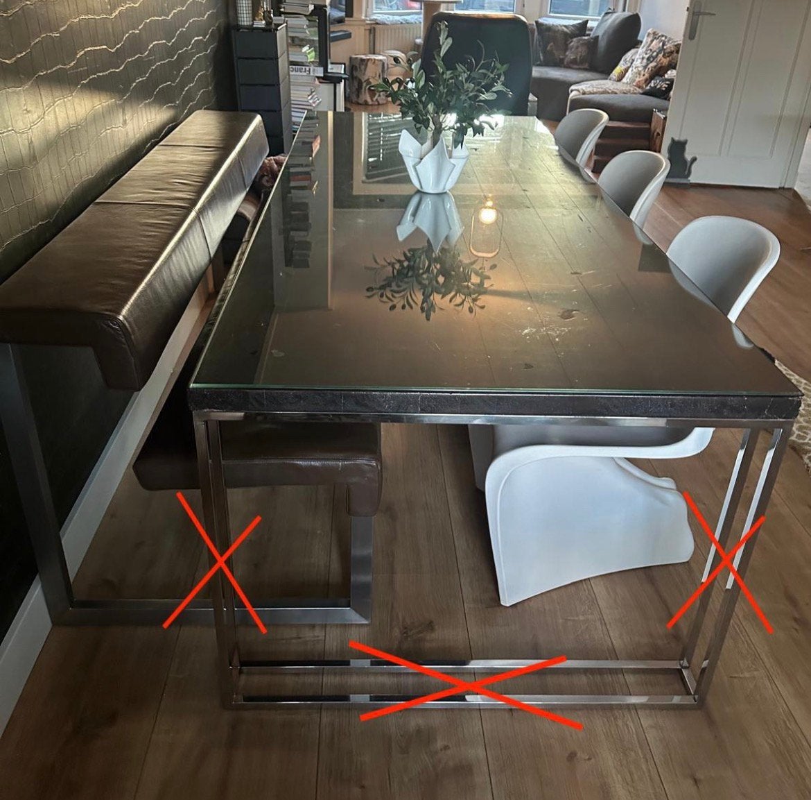 FREE : Table top + glass (no legs), Ophalen, Gebruikt, 150 tot 200 cm, 200 cm of meer