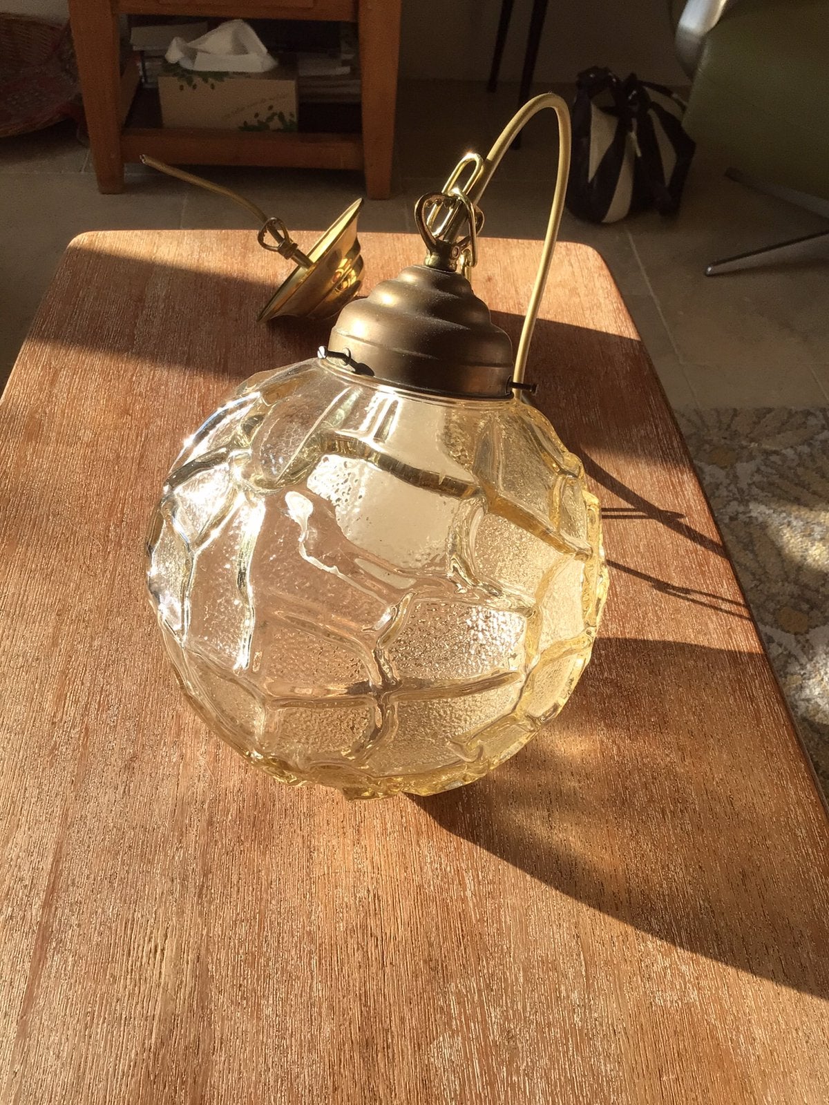 Vintage amberkleurige hanglamp, Hillebrand, Helena Tynell., Ophalen of Verzenden, Glas