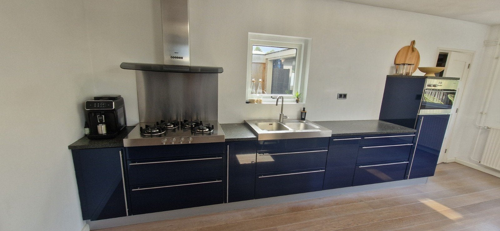 Hebaform keuken lak hoogglans donkerblauw met granieten blad, Ophalen, Gebruikt, Blauw, Graniet of Steen