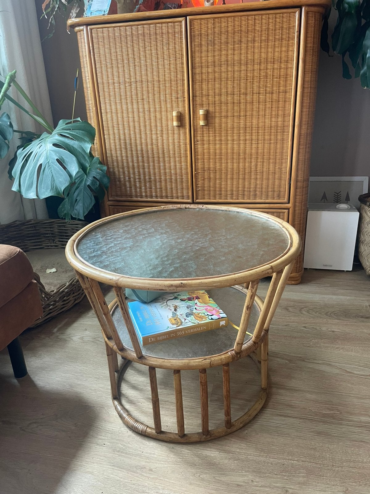 Vintage jaren 60/70 rotan boho/bali ibiza look salon tafel, Ophalen, Vintage rotan boho bali ibiza, Gebruikt, 50 tot 100 cm