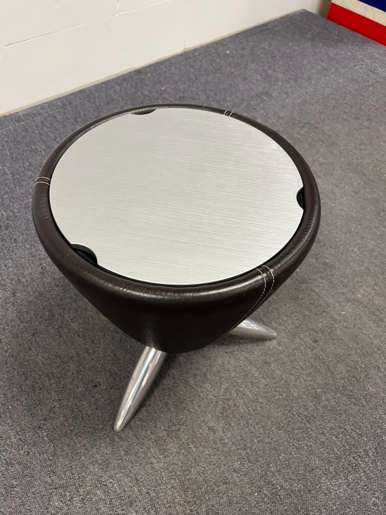 Leolux Tamtam Hollow bijzettafel Bruin leer Design Tafel, Nieuw, Ophalen of Verzenden, 60 cm of meer, Rechthoekig