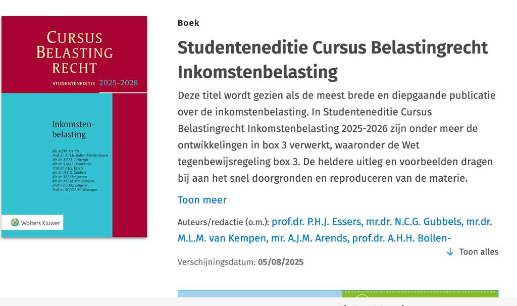 Cursus belastingrecht Inkomstenbelasting, Boeken, Studieboeken en Cursussen, Ophalen of Verzenden, Gamma, Zo goed als nieuw, WO