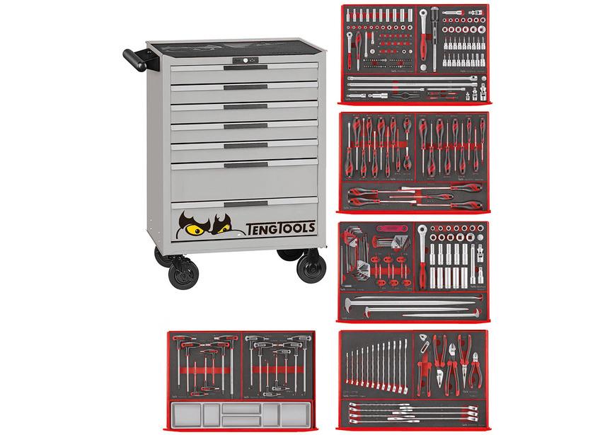 Gereedschapswagen zilver foam mini master set 7 laden