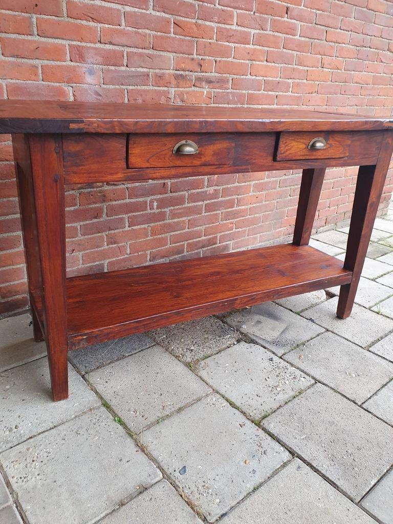 Side/table teak/hout.140x40diepx79hoog., Ophalen, Gebruikt, 100 tot 150 cm, Teakhout
