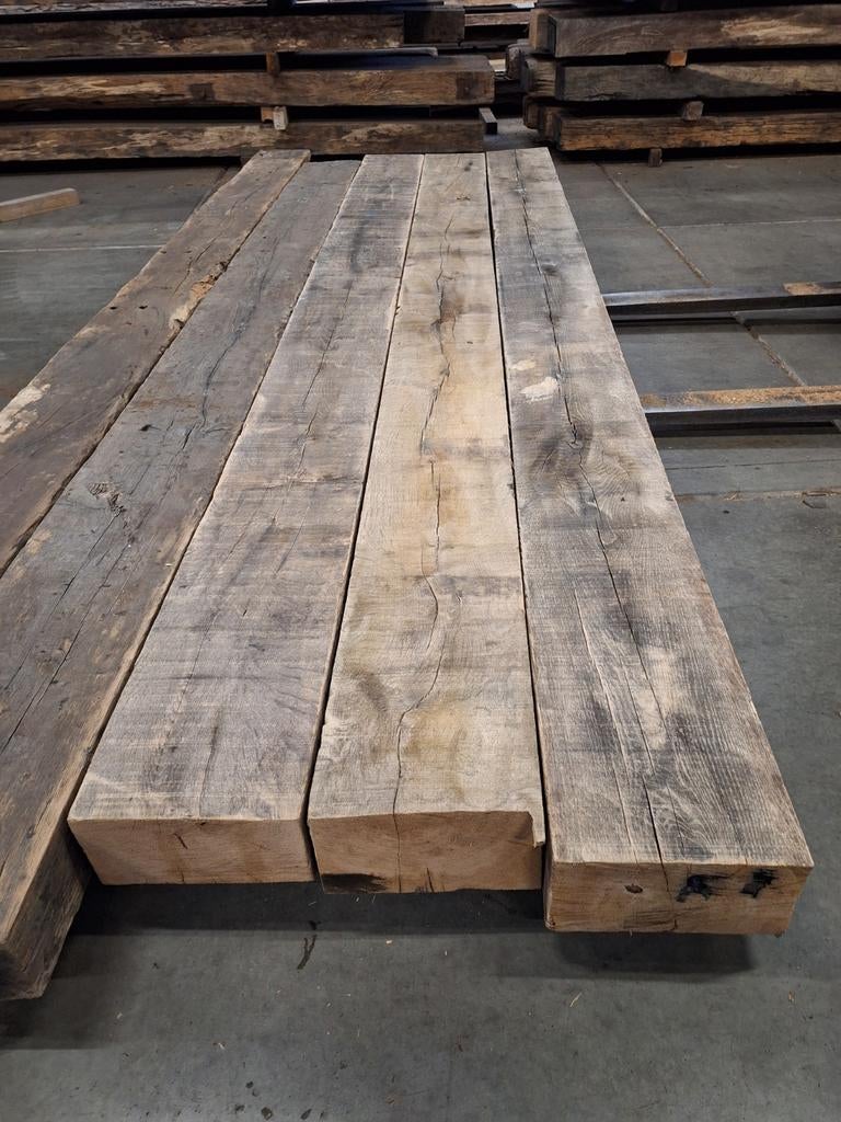 Oude eiken BLANKE  balken  Spoorbielzen  Geborsteld, Ophalen of Verzenden, Gebruikt, Hout, Biels