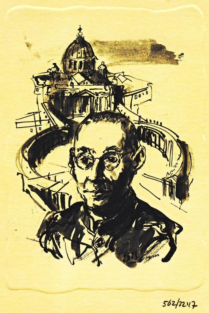 Afdruk tekening Titus Brandsma, Antiek en Kunst, Kunst | Schilderijen | Klassiek, Ophalen of Verzenden